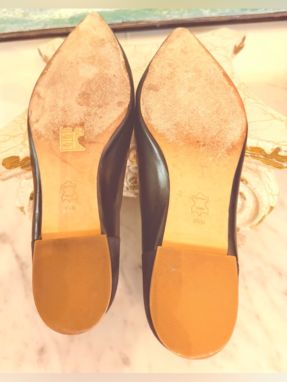 Tory Burch Gigi Black Pointed Toe Flats with Gold Logo - Picture 9 of 9